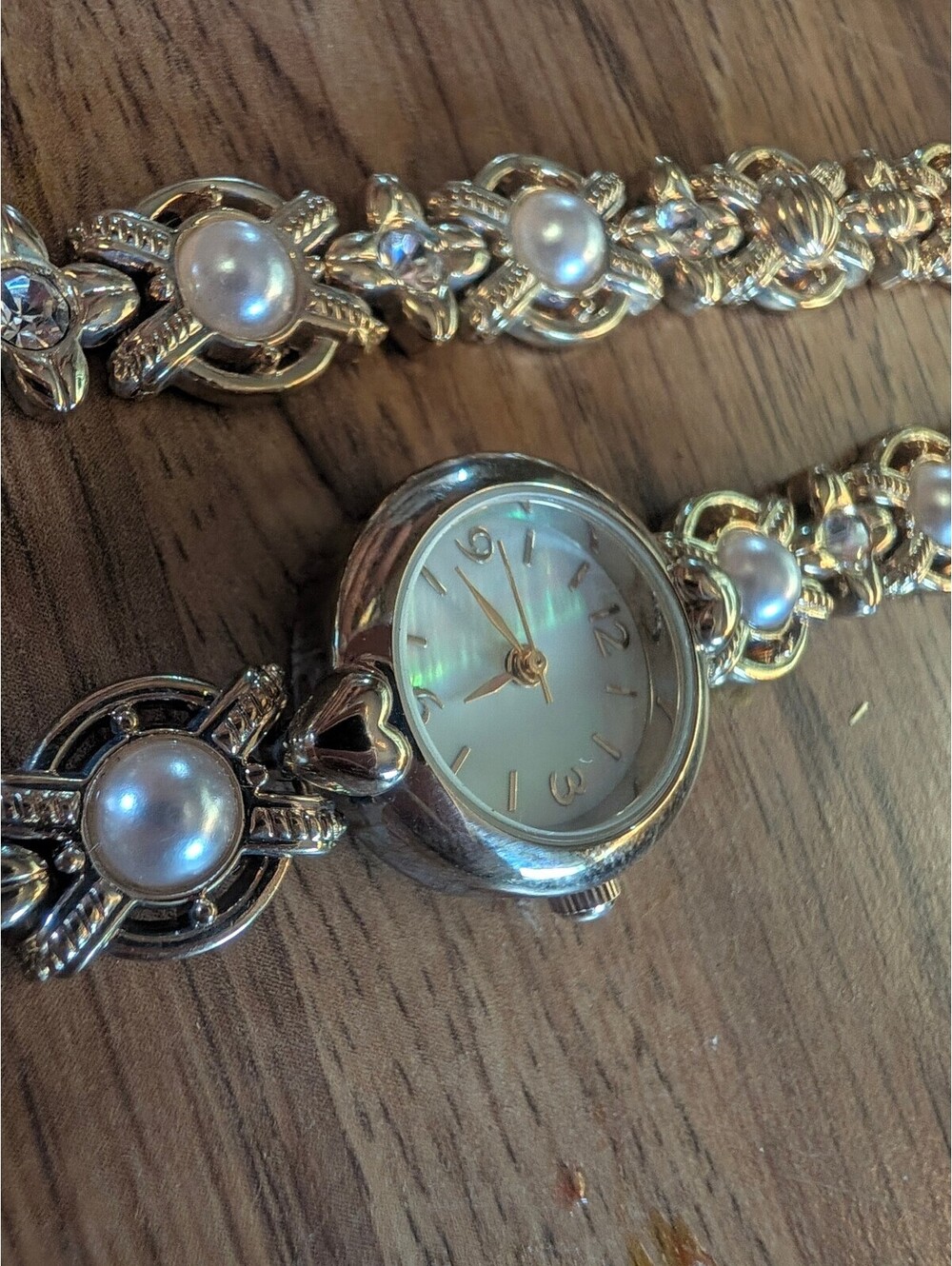 Allude Women's SilverGoldb Tone Pearl Accent Watch with Decorative Link Bracelet